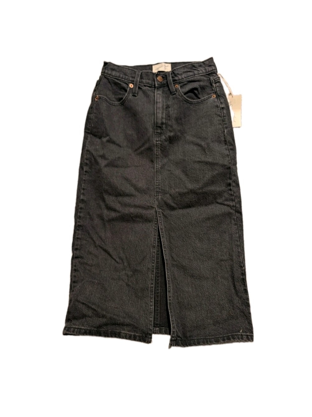 NWT Universal Thread Washed Black Denim Midi Skirt Front Slit High Rise 00